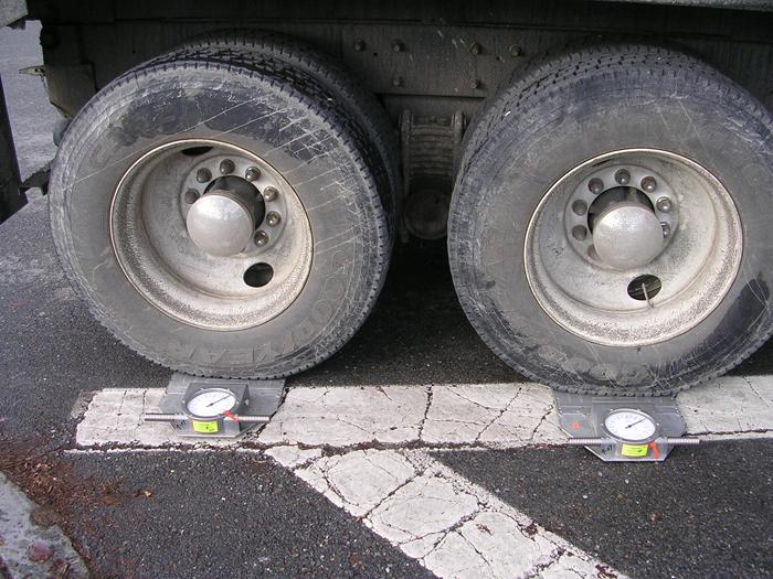 Truck Tires Being Measured